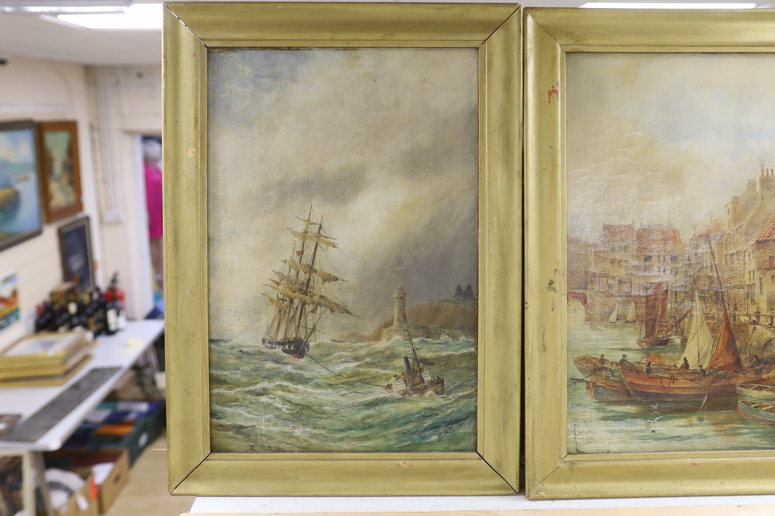 Buckley (c.1900), a pair of oils on canvas, Views of Whitby, signed, 45 x 30cm